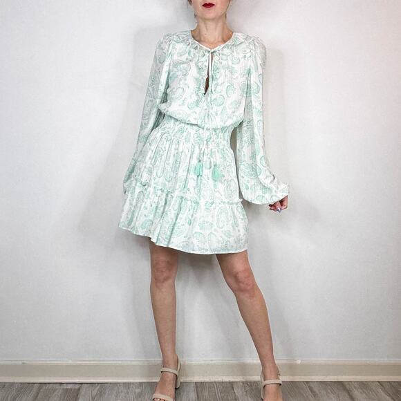 NWT HOUSE OF HARLOW 1960 Mini Dress Ruffle Smocked Waistband long sleeve 3061 - Picture 10 of 11